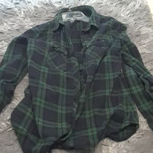 Blue and green button down plaid flannel